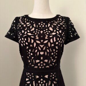 Elegant Black Laser-Cut Lace Dress